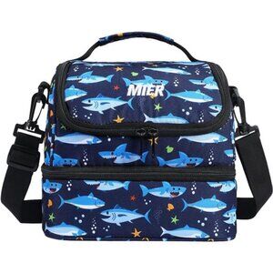 MIER 2 Compartment Kids Small Lunch Box Bag for Boys Girls Toddlers, Double Deck